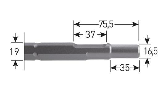 rond 16.5 x 35 mm 6-kant 19 mm met uitsparing