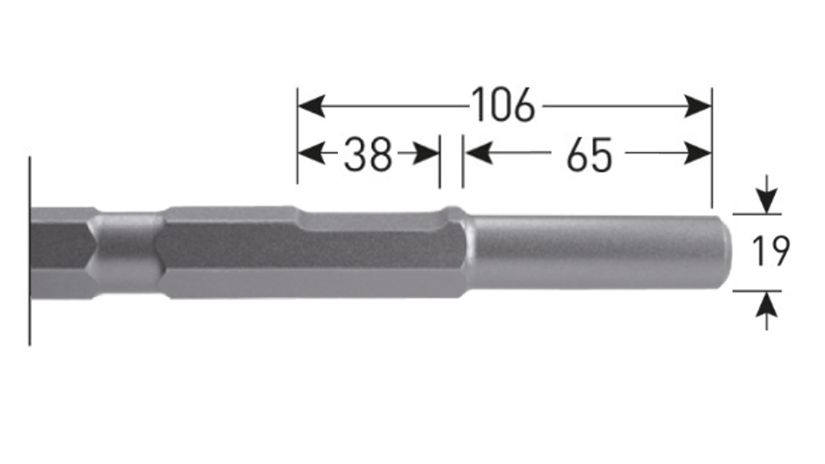 rond 19 x 65 mm 6-kant 21 mm met uitsparing